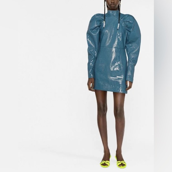 Sold out NWT blue faux-leather dress by ROTATE - Picture 2 of 3